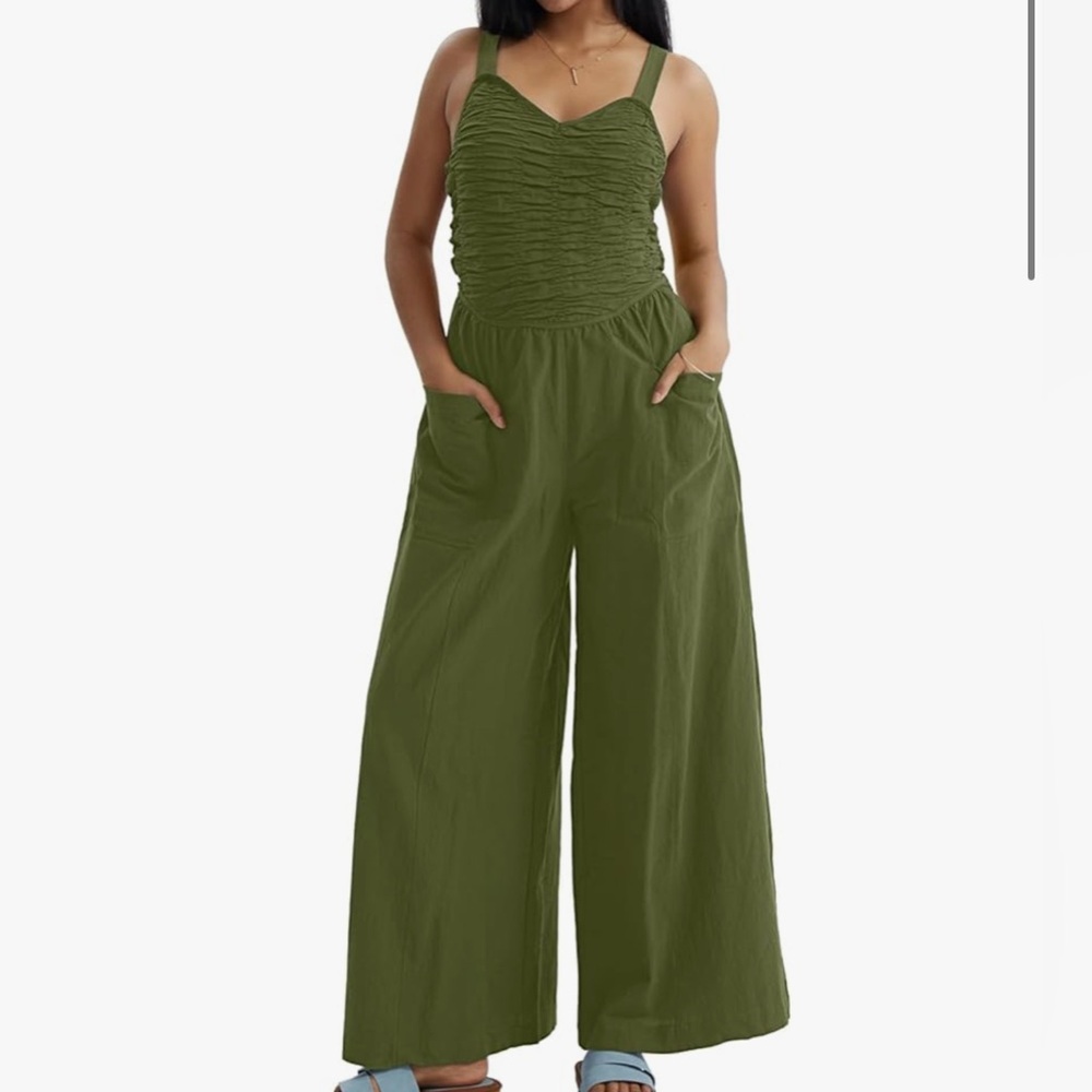 Green Wide Leg Jumpsuit with Fitted Bodice